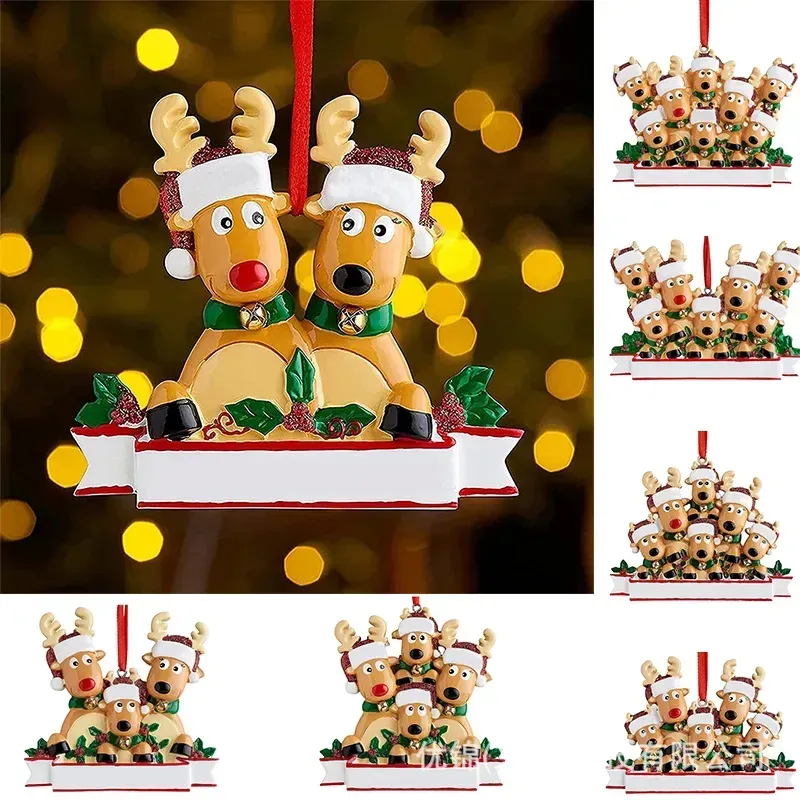 New 2023 Personalized Reindeer Family Tree Decoration Cute Deer Christmas Resin Pendant 1103 2024