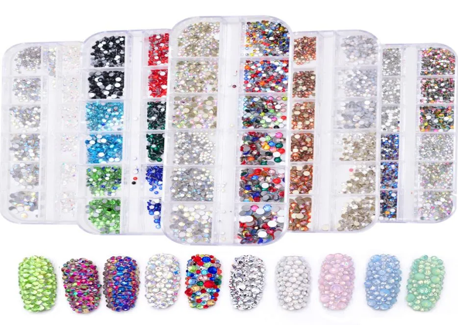 12 Gridsbox Nail Art Strass gemischte Kristalle Strass Diamant Edelstein Acryl Nagel Diamant flache Rückseite glänzend 3D Nägel Zubehör3896862