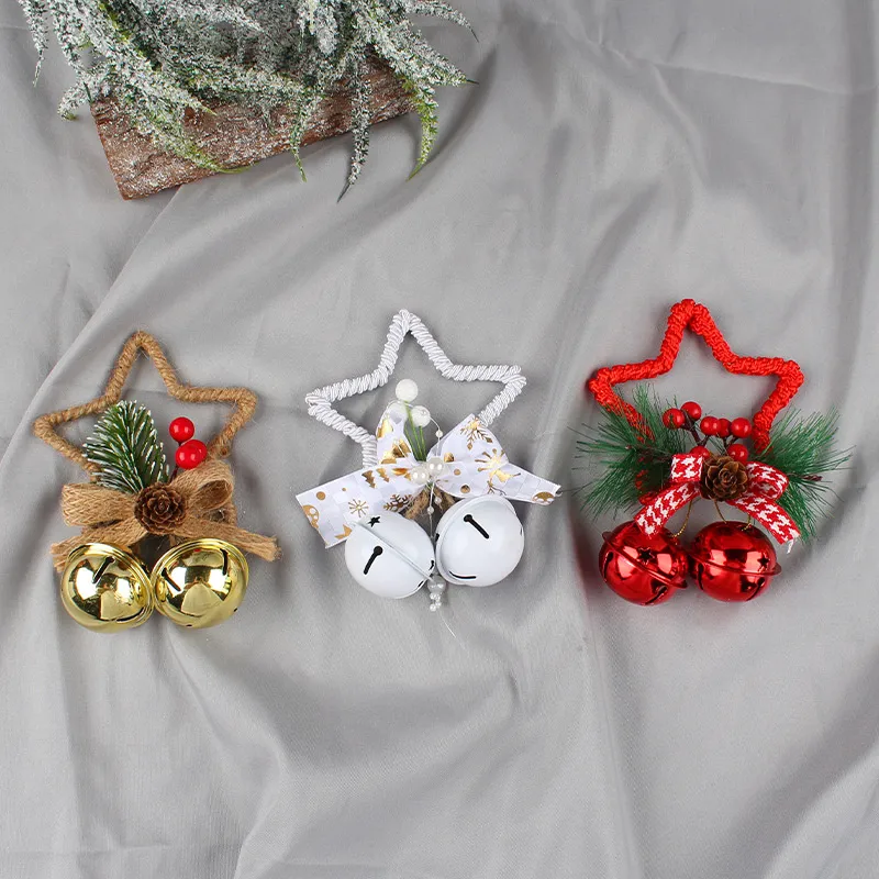 DIY Christmas Tree Hangings Bow Bells Ornament Five Pointed Star Pendant Xmas New Year Party Decoration