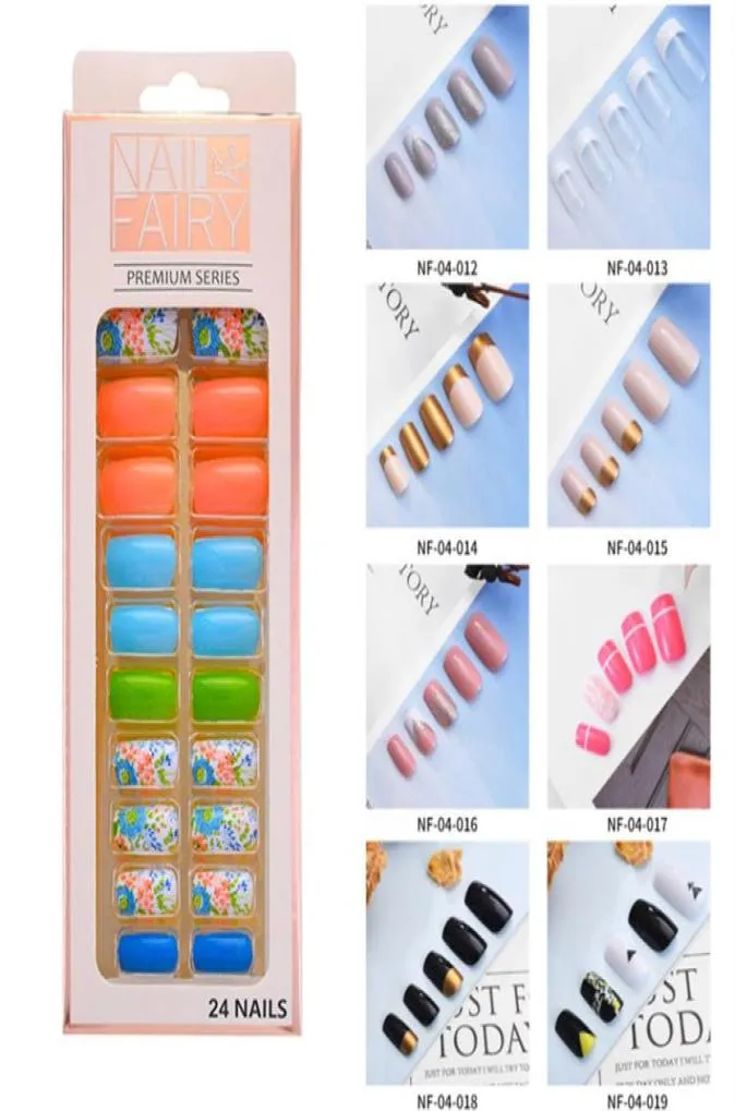 False Nails Art Fake Nail Tips Set Full Cover Artificial Square With Jelly Glue Display Short Press On Coffin 24pcsset6328961