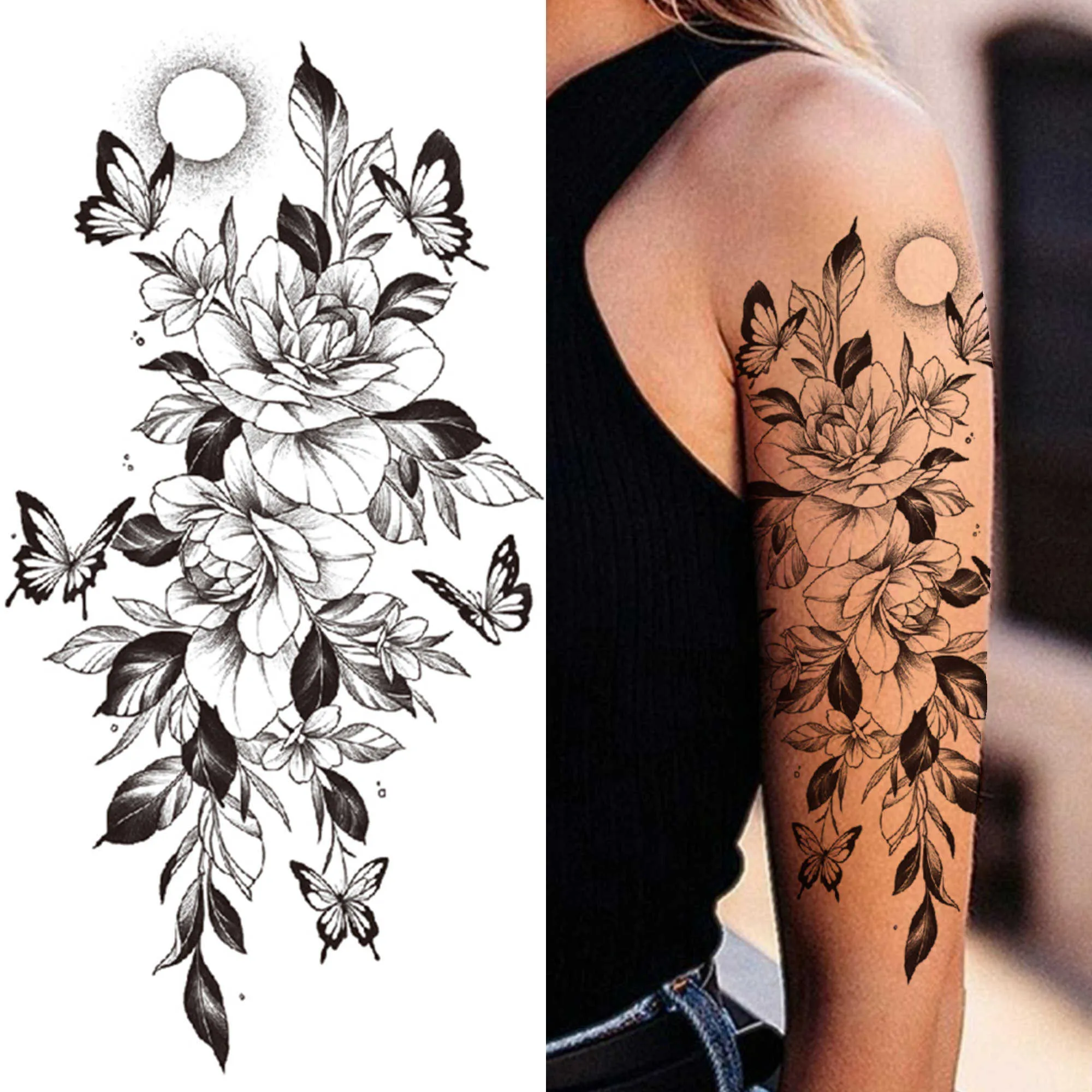 Z0403 Tatuaggi Temporanei Donne Disegni Di Teschi, Fiori, Uccelli Serpenti  Adesivi Tatuaggi Peonia Nera Trasferimenti Di Tatuaggi Sexy Con Fiori Finti  Adulti Da 3,69 € | DHgate, image size:2000x2000