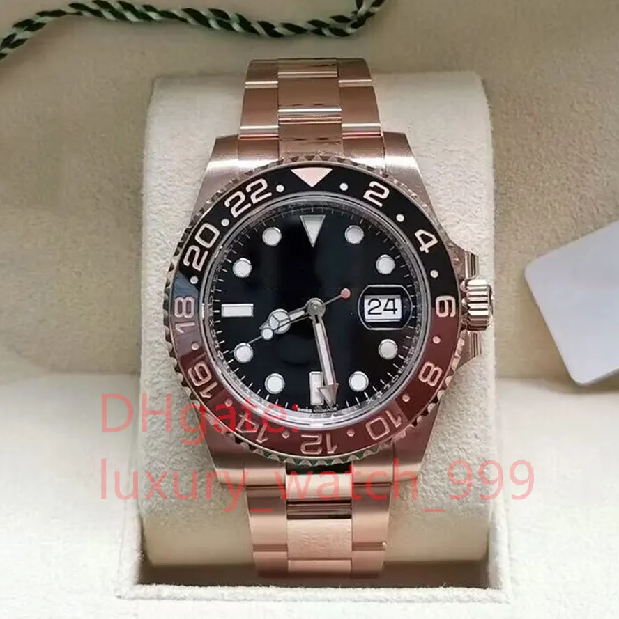 Luxury Mens Watch Factory 40mm 18K Rose Gold GMT 126715 Batman Ceramic Bezel Jubilee Armband 2813 MOTION MEKANISKA Automatiska klockor armbandsur