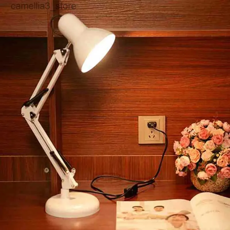 Desklampor Hot Modern LED Long Swing Arm Justerbara klassiska skrivbordslampor E27 CLIPBORDLAMP för studiekontor Läsning Nattljus EU/US Plug Q231104