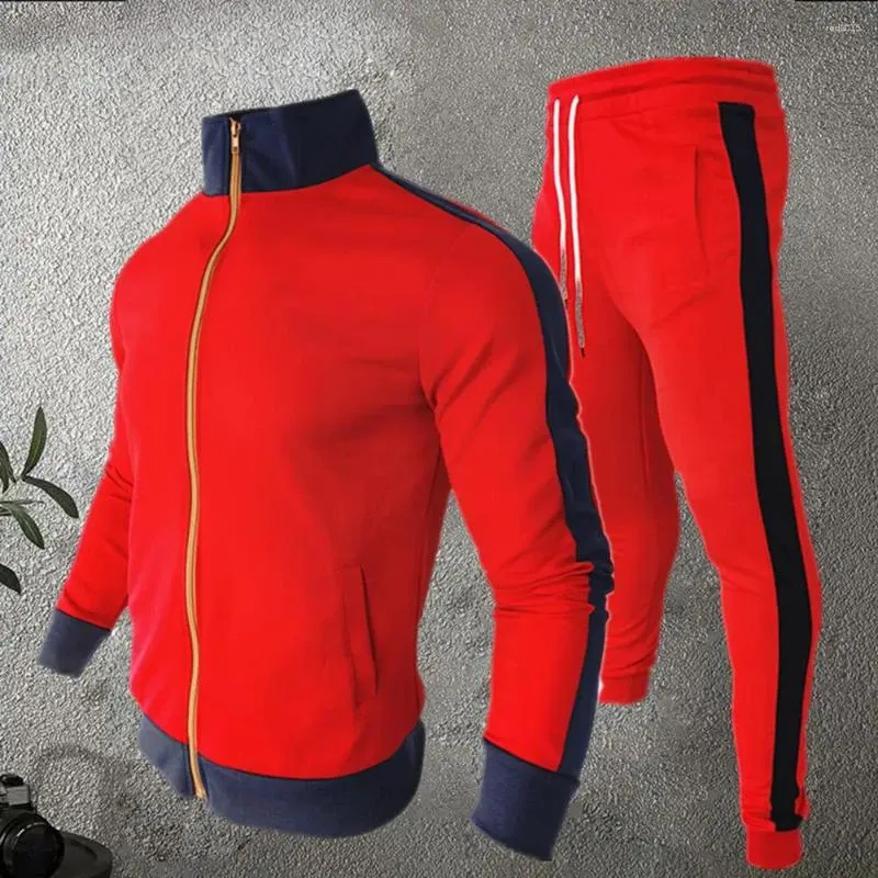 Herrspårar 2 -stycken Set Casual DrawString Elastic Midjeband Pocket Sportwear Autumn Hooded Sweatshirt
