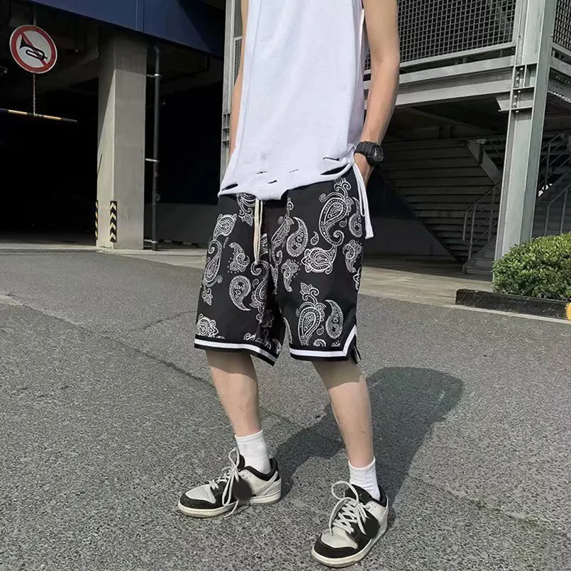 Mens Shorts HipHop Men Bandana Oversized Loose Drawstring Summer Man Hip Hop Straight Casual Beach Pants 230403