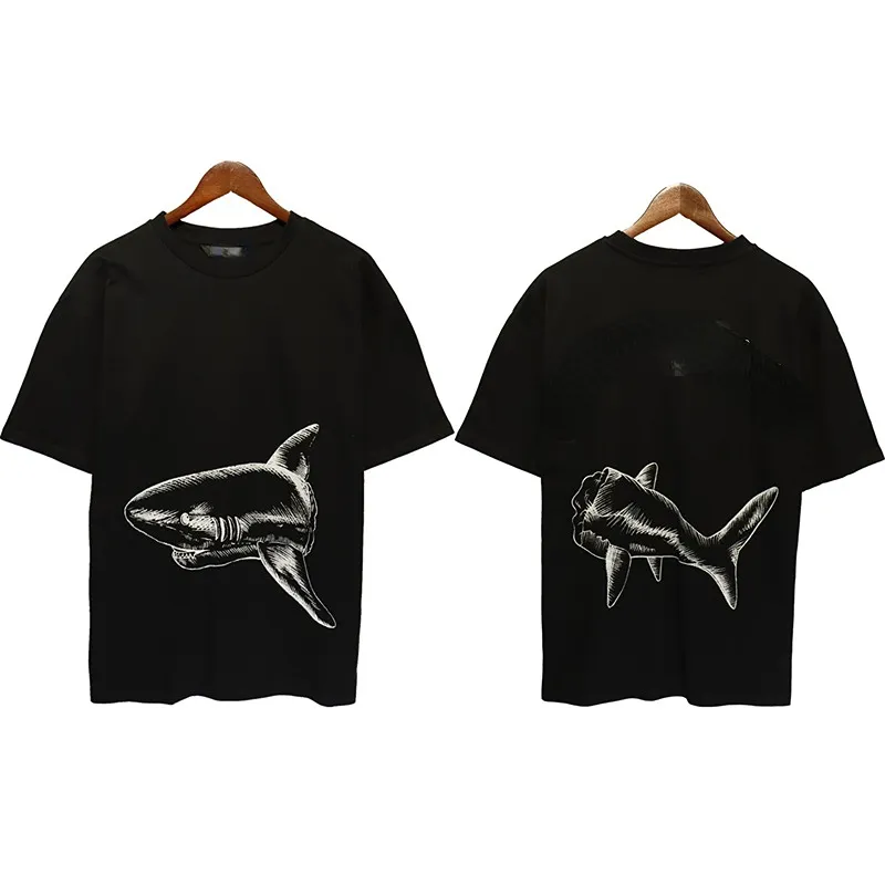 Designer Shark Letters Print T-shirts Fashion Street Hip Hop Casual Loose Tees Tops For Men Women