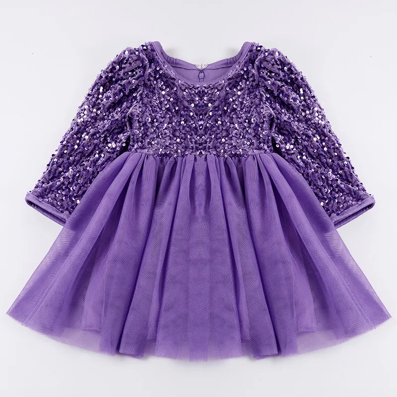 Girl's Dresses Girlymax Spring Baby Girls Milk Silk Lavender Velvet Tutu Skirt Sequins Solid Color Twirl Dress Knee Length Kids Clothing 230403