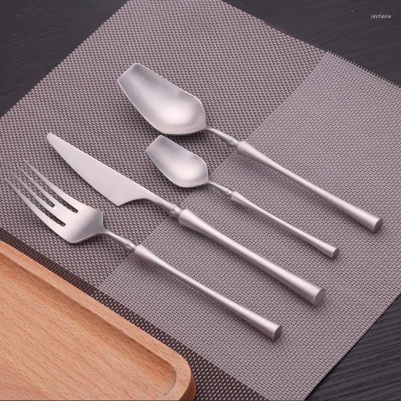 Dinnerware Sets Silver Matte Tableware Set Flatware Cutlery Stainless Steel 304 Utensils Kitchen Include Knife Fork Spoon Teaspoon