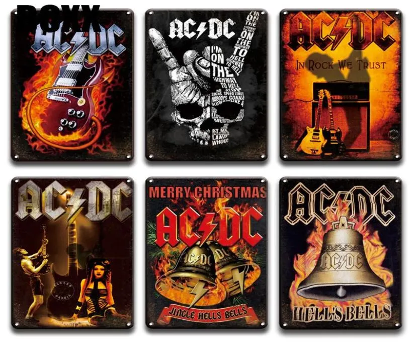 ACDC Band Rock N Roll Plack Metal Tin Sign Vintage Man Cave Bar Pub Home Decor Retro Living Room Wall Art Metal Poster Signs8398548