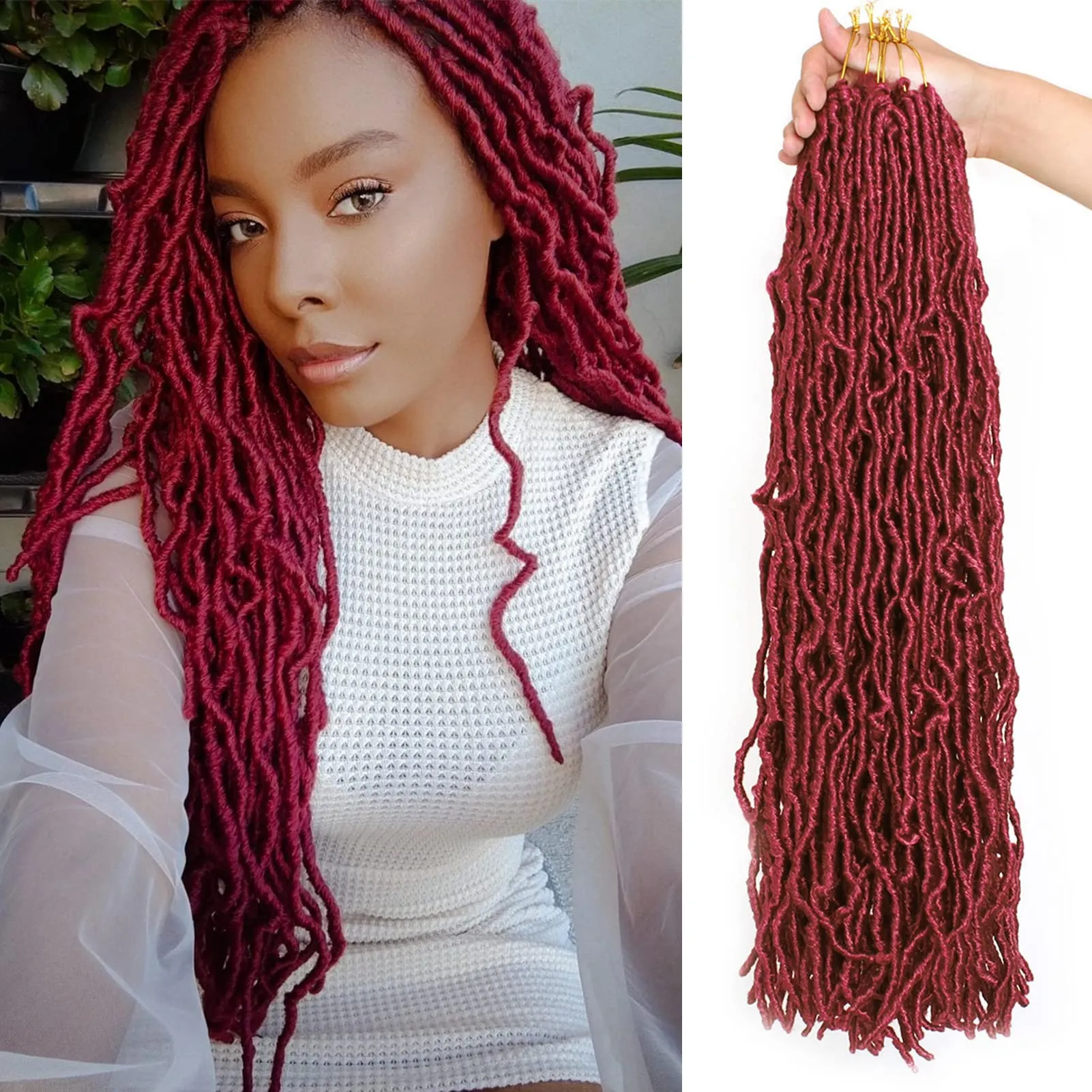 Burgundy Ombre Pre Looped Soft Faux Locs Crochet Braid Locs 18, 24