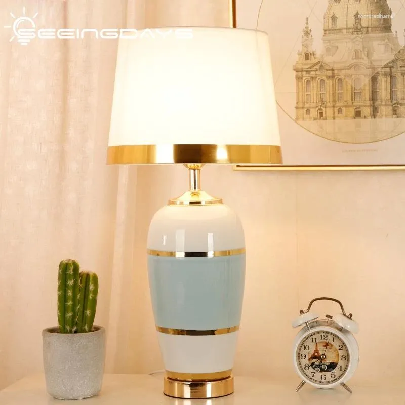 Lampes de table 30x61cm Lampe en céramique moderne simple pour salon de luxe américain confortable et romantique chambre chinoise chevet