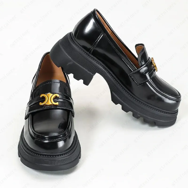 Luxury Designers Black Margaret Shoes Triomphe Złota łańcuch frędzlone mokwiny oryginalne skórzane kedra