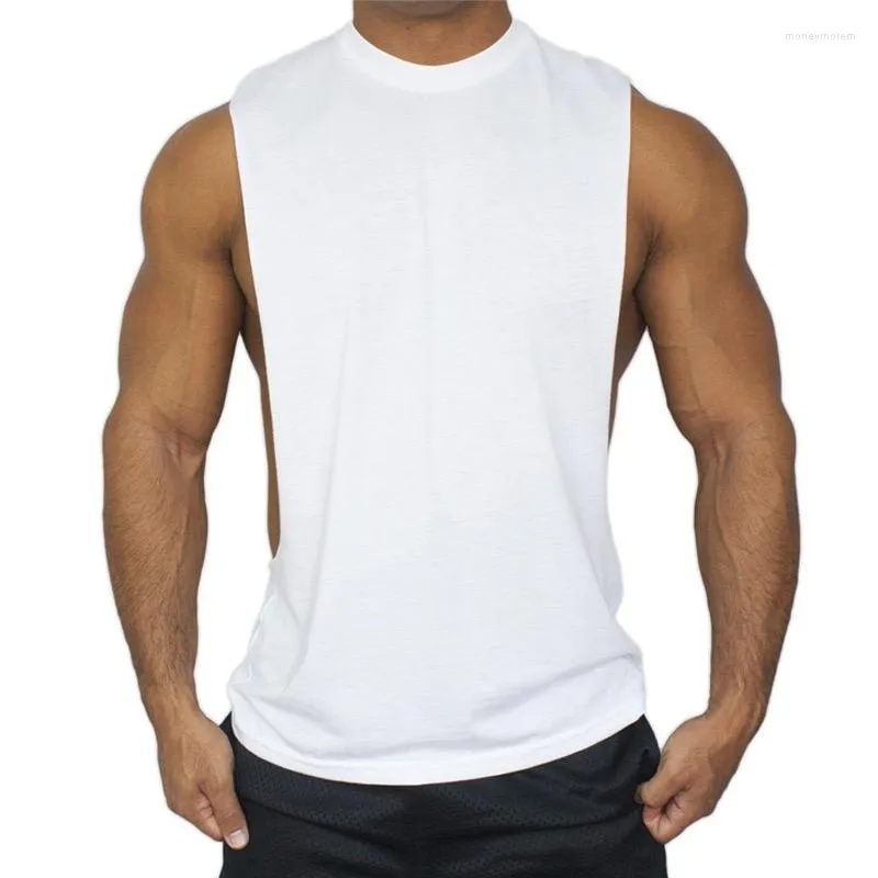 Men's Tank Tops Summer Men's Cotton Solid Color Sports Gym Breathable Sexy Side Slits Show Abs Chest Sleeveless Classic Vest 2023