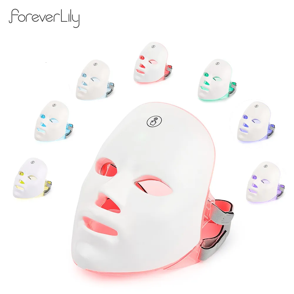 Massaggiatore viso Carica USB 7 colori Maschera LED Terapia Pon Ringiovanimento della pelle Anti Acne Rimozione delle rughe Cura schiarente 230403