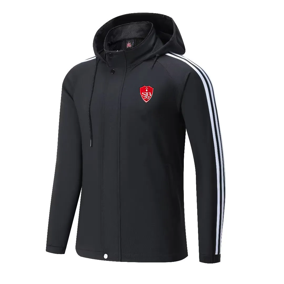 Stade Brestois 29 Vestes pour hommes Vestes de loisirs chaudes en automne et en hiver Sports de plein air à capuche Chemises de sport décontractées hommes et femmes Vestes à fermeture éclair complète