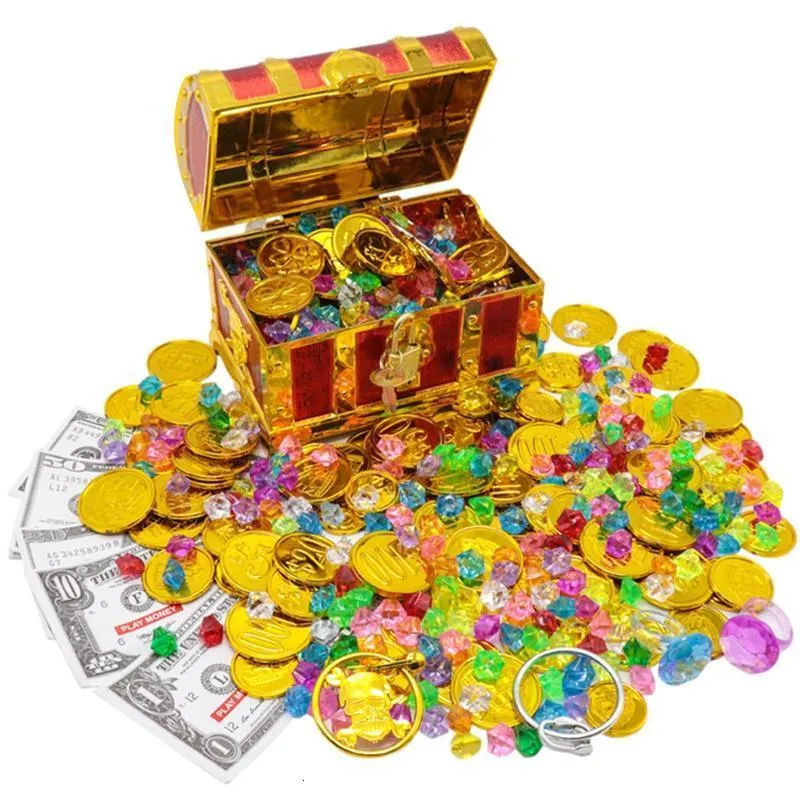 Andere speelgoed Plastic Piraten Treasure Box Gold Coin Gem Storage Organizer Chest Gifts For Kid Birthday Party Decoration Toy 230403