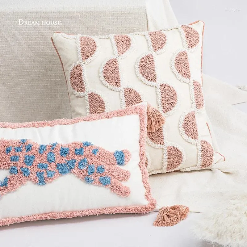 Подушка для девочек, розовый тафтинговый чехол с леопардовой вышивкой, декоративная наволочка, мягкая, современное искусство, квадратный дом, диван, стул, кровать, дом