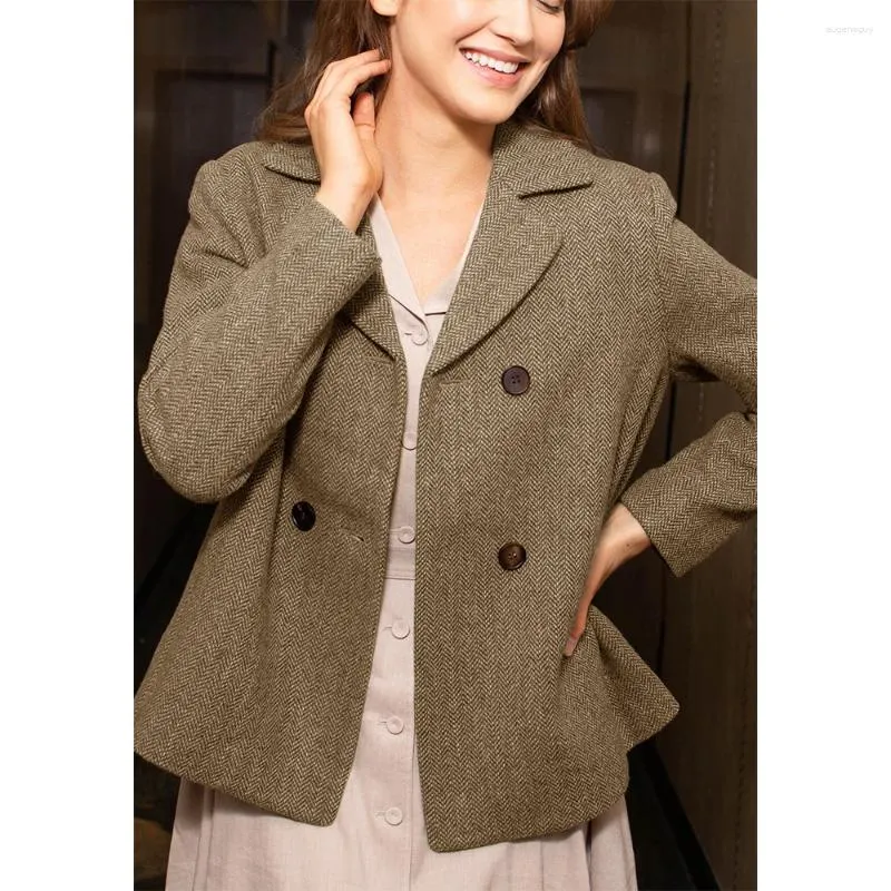 Abiti da donna a spina di pesce in tweed Cappotto da donna Autunno Inverno Giacca da abito Colletto su misura di lusso da donna 2023 Capispalla stile retrò