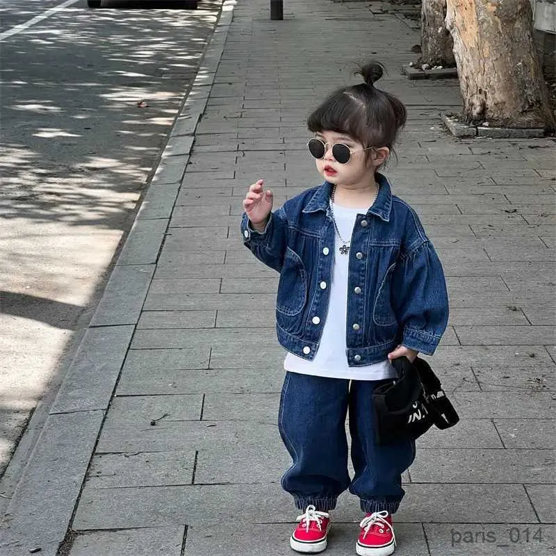Conjuntos de roupas infantis para meninas, nova primavera, conjunto jeans de manga comprida, jaqueta jeans, 2 peças, conjunto de roupas de bebê menino