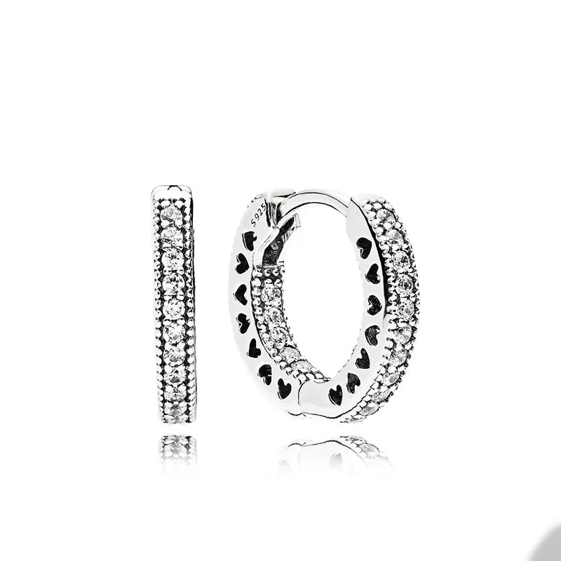 Orecchini a cerchio con cuore pieno di diamanti CZ per Pandora Set di orecchini di design da sposa in argento sterling 925 per donne Regalo fidanzata Orecchini d'amore con scatola originale