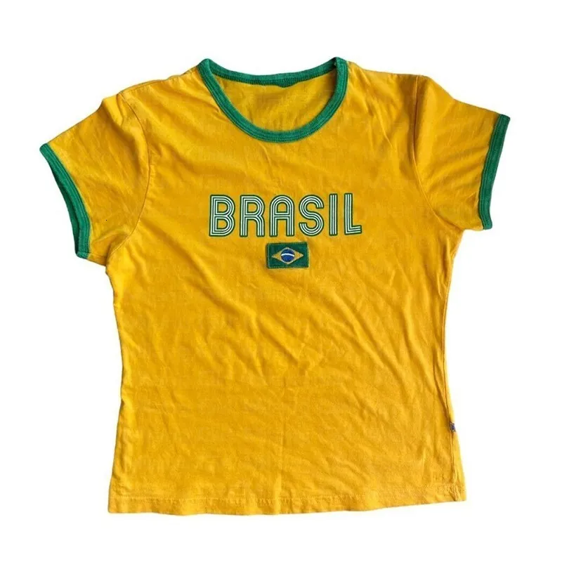 Yellow Cut Off Brazil Crop Top Yellow T Shirt Women For Women