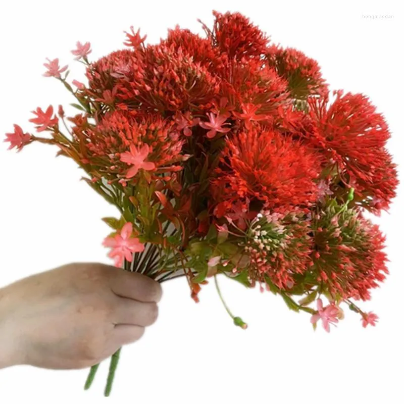 Fleurs décoratives Un faux bouquet de fleurs de leucospermum rouge 5 têtes tige de pissenlit artificielle pour les centres de table de mariage décoration florale