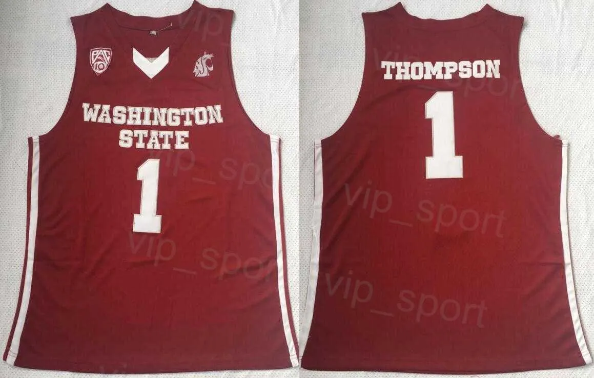 Maglie College Washington State Cougars 1 Maglia da basket Klay Thompson Squadra Colore Rosso Ricamo Traspirante Università Per gli appassionati di sport Puro cotone NCAA