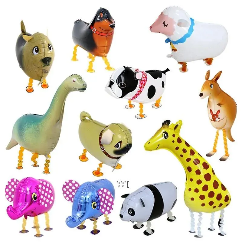 Balões laminados de hélio para caminhada, animais fofos, gato, cachorro, panda, dinossauro, tigre, animais de estimação, balões de ar, aniversário, chá de bebê, decorações de festa 1103