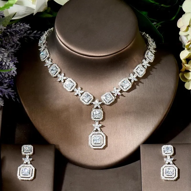 Necklace Earrings Set Fashion Shiny African White Cubic Zirconia Bridal Jewelry For Women Wedding Evening Party Dress Accessories N-1833