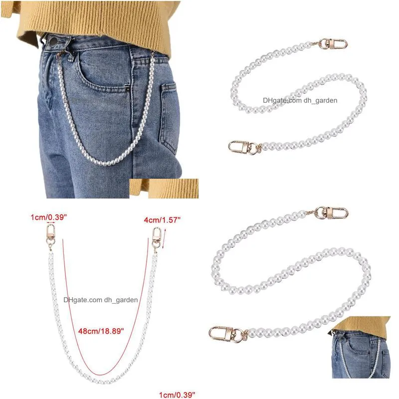 Andra modetillbehör Bälten Kvinnliga trendiga smycken Jeans Pearl Chain for Pants Ring Clip Keyring Fashion Women Cute Pear Dhgarden DH2NS