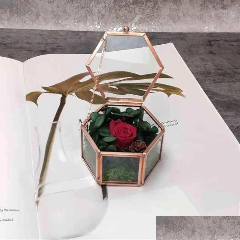 Schmuckständer 87Hc Hexagon Transparent Rose Gold Ring Geometrisch Klarglas Box Organizer Tabletopholder Drop Delive Dhgarden Dhys8