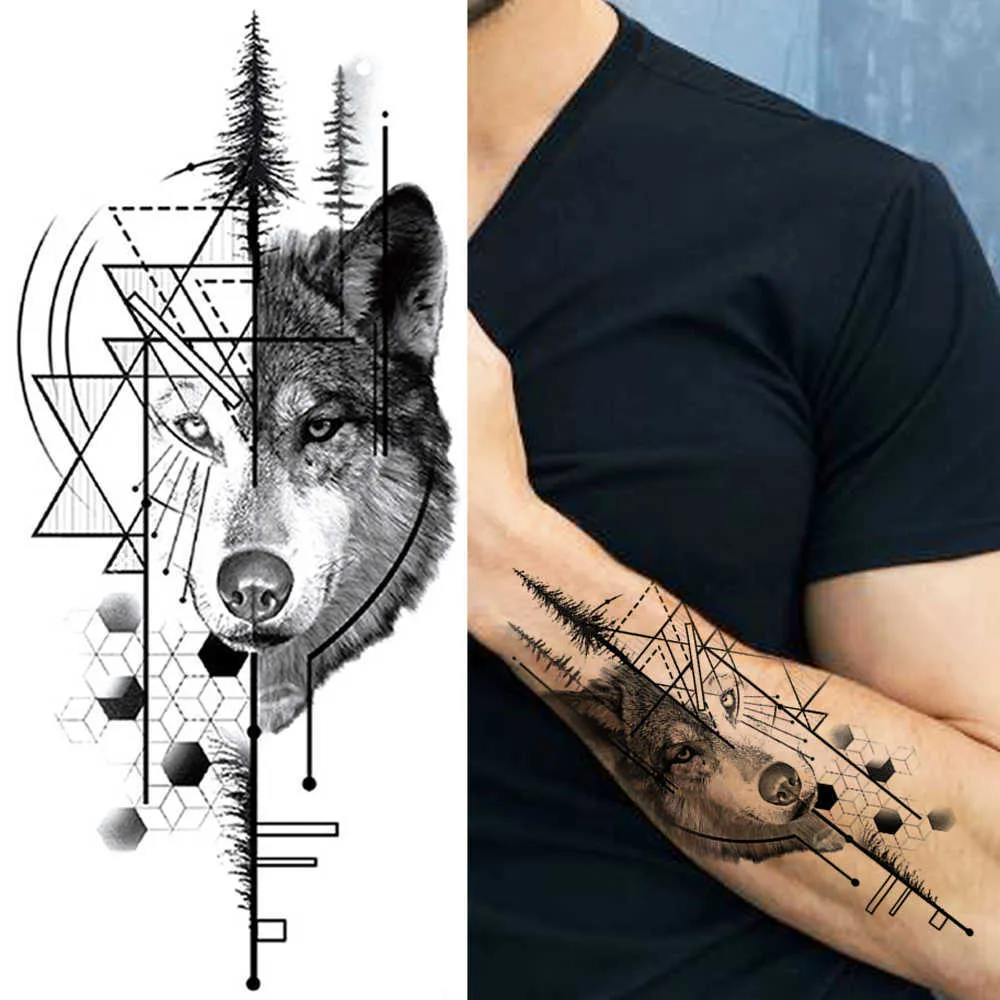 Tatouage Temporaire Imperméable Croix Jésus Lion - Design Noir Pour Bras, Main, Jambe
