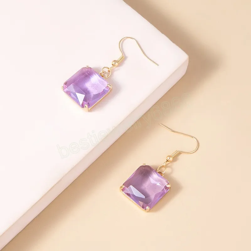 Pendientes colgantes de piedra de cristal de Color verde esmeralda/rosa de corte princesa para mujer, joyería para fiesta y banquete, regalo encantador