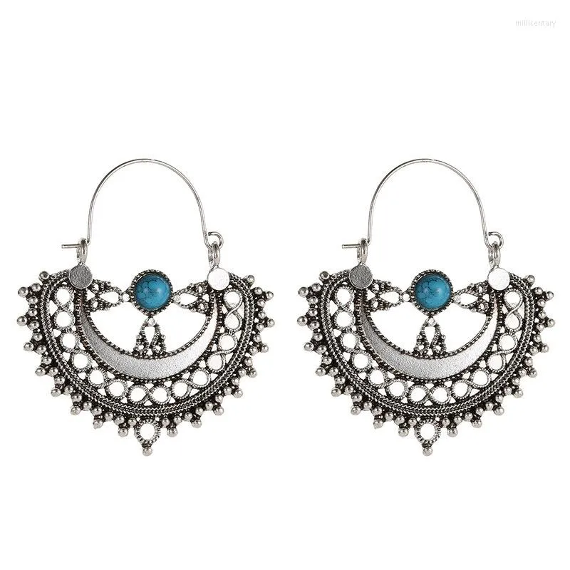 Orecchini a cerchio Gypsy Tribal Vintage piccoli per donne ragazze oro argento colore Jhumka orecchino pietra blu Boho gioielli etnici