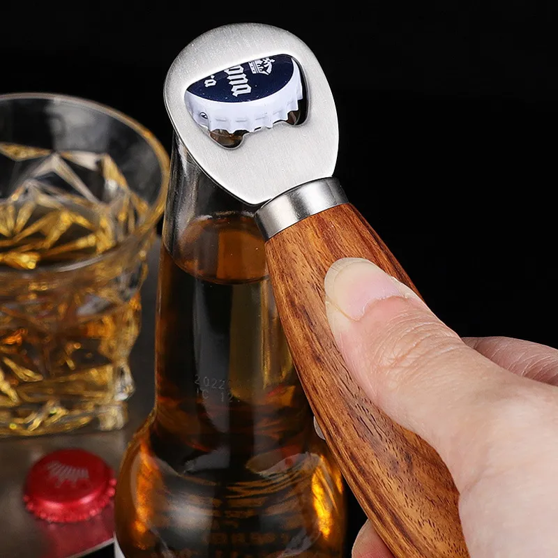 Beer Bottle Opener 304 Stainless Steel Bottle Lifting Device Household Restaurant Rosewood Wooden Handle LX6012