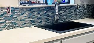 glass marble kitchen backsplash teal blue