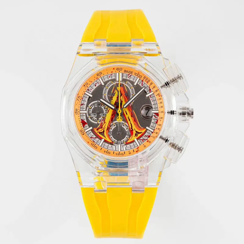 Relógio masculino 3126 Movimento Automático Relógios 40mm Série Artista Quatro Temas Cor Designer Dial Relógio Totalmente Transparente Relógio de Pulso Requintado Montre De Luxe