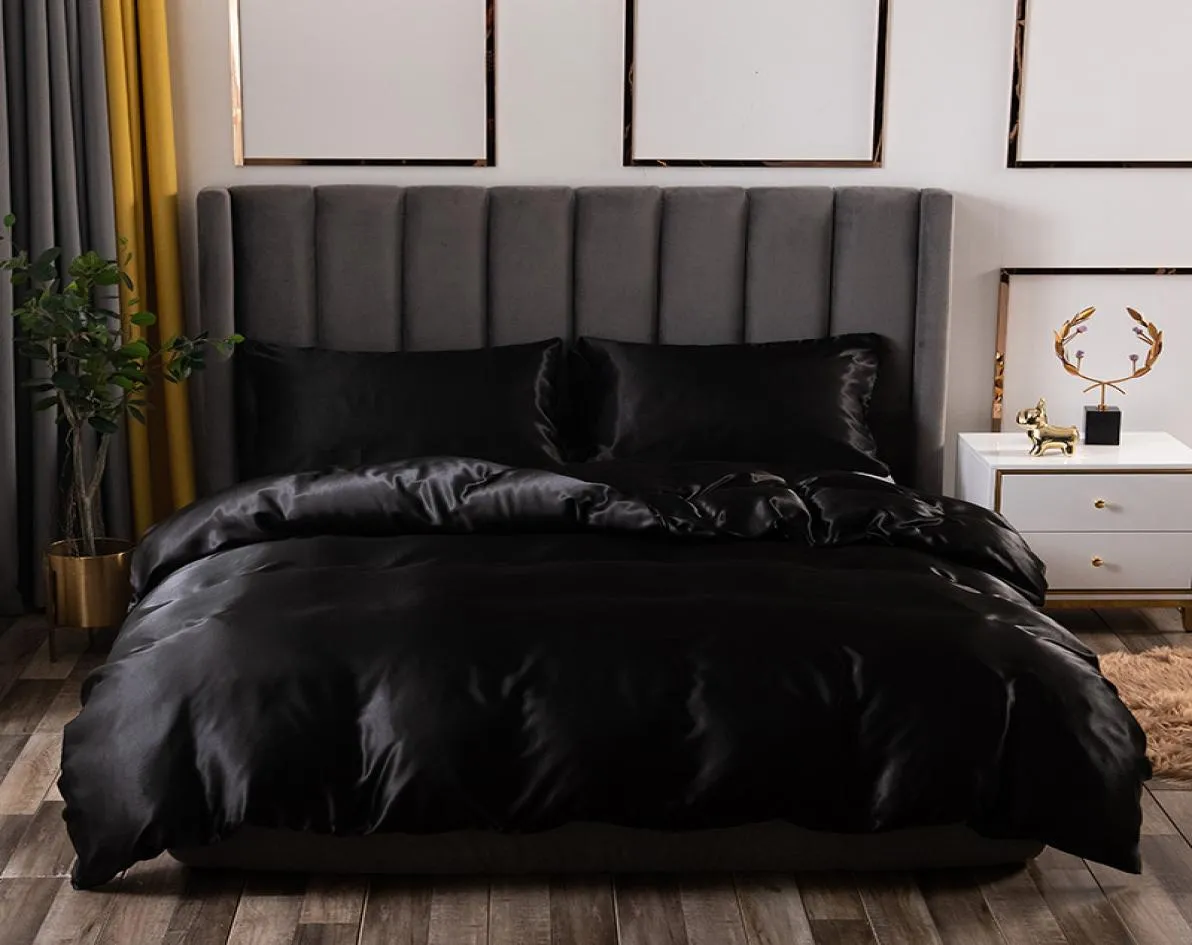 Luxury King Size Black Satin Silk Black Comforter Set With Queen Size
