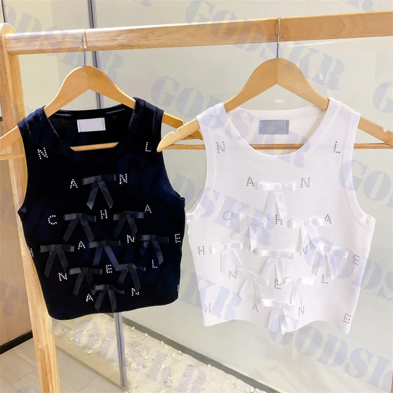 Womens T Shirt Bow Tank Top Letter Rhinestone Tanks Spring New Ladies Tees Two Colors