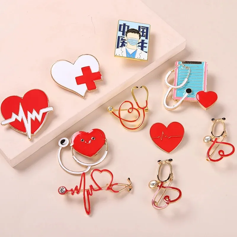 Party Supplies Medical Series Brooch Creative Stethoscope Electrocardiogram Male And Female Doctor Modeling Paint Pin Lapel Pins