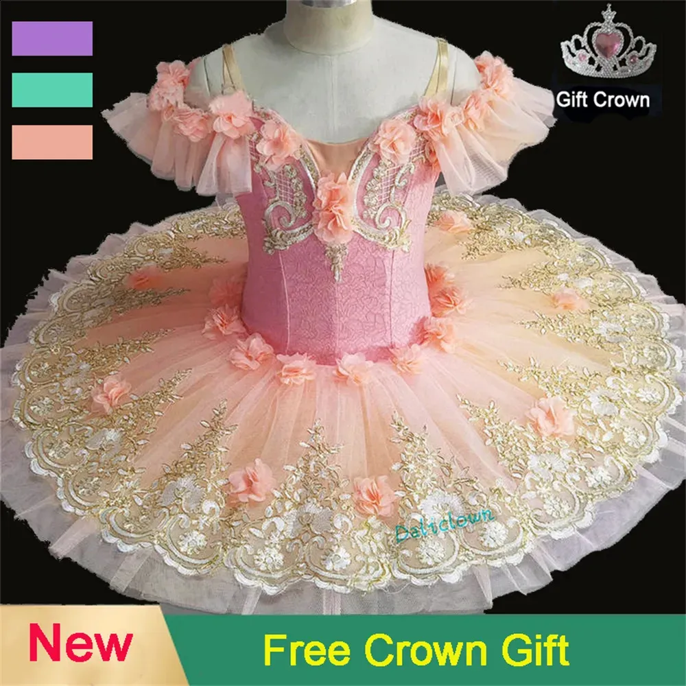 Dancewear Fleur Filles Professionnel Ballet Tutu Robe Adulte Enfants Femmes Plateau Pancake Swan Lake Ballerine Stage Dance Costume 231102