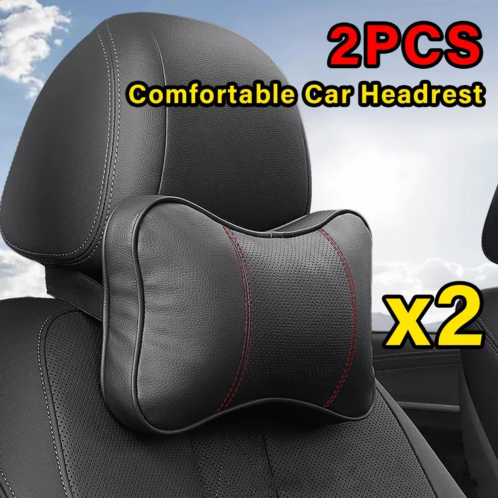 Almohada 2 unids de calidad superior de cuero de vaca almohadas de cuello de coche reposacabezas soporte auto universal asiento suave transpirable decoración interior 231102