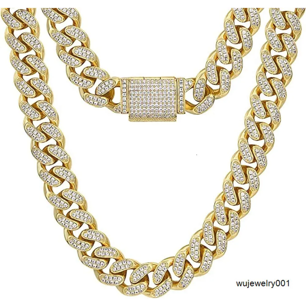 Fashion 8/12/14/15/18mm Hip Hop Iced Out Jewelry Cuban Link Chain Gold Plated Stainless Steel IcedOut Jew elry Chain