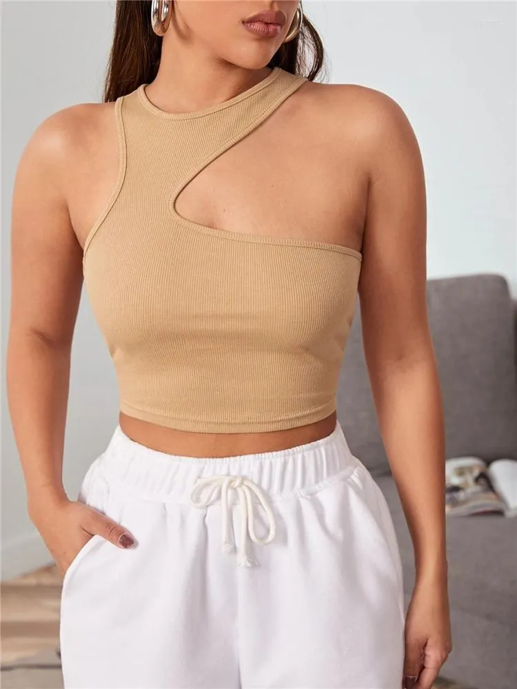 Damestanks Sexy Solid Cut Out Out Out Out Out Rib Gebreide Crop Top voor vrouwen Summer High Street Style Koreaanse mode Y2K Kledingtank T -shirt 2023