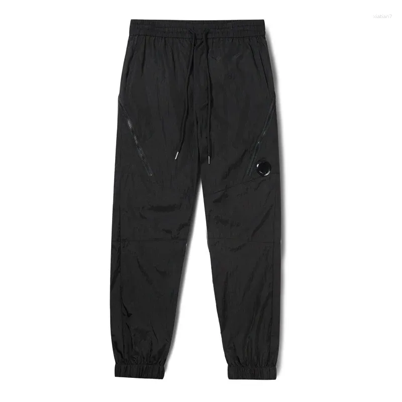 Pantalon pour hommes en métal nylon chrome-r vêtement teint piste fermeture éclair poche mâle pantalon extérieur survêtement décontracté pantalon de jogging noir