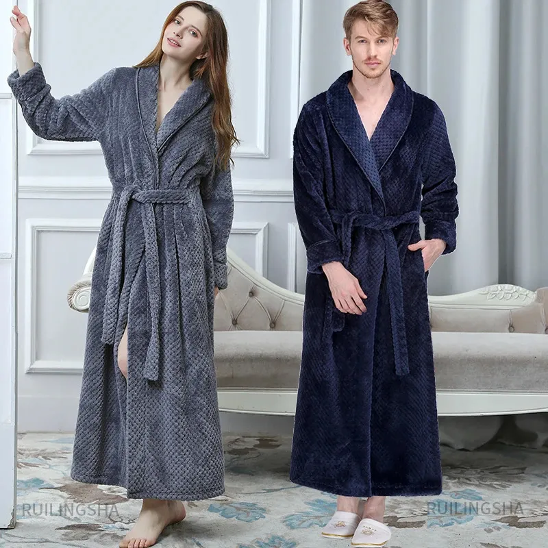 Winter Flannel Bathrobe For Men And Women Plus Size, Warm Coral