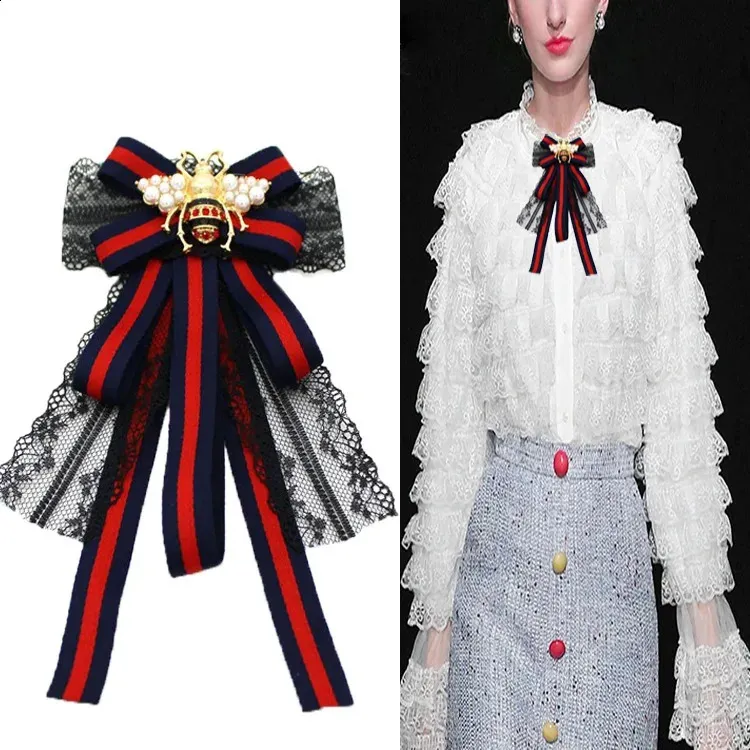 Arco laços pino bowknot corsage vermelho azul listrado colar flor tecido acessórios feminino simples moda vestido pino gravata borboleta 231102