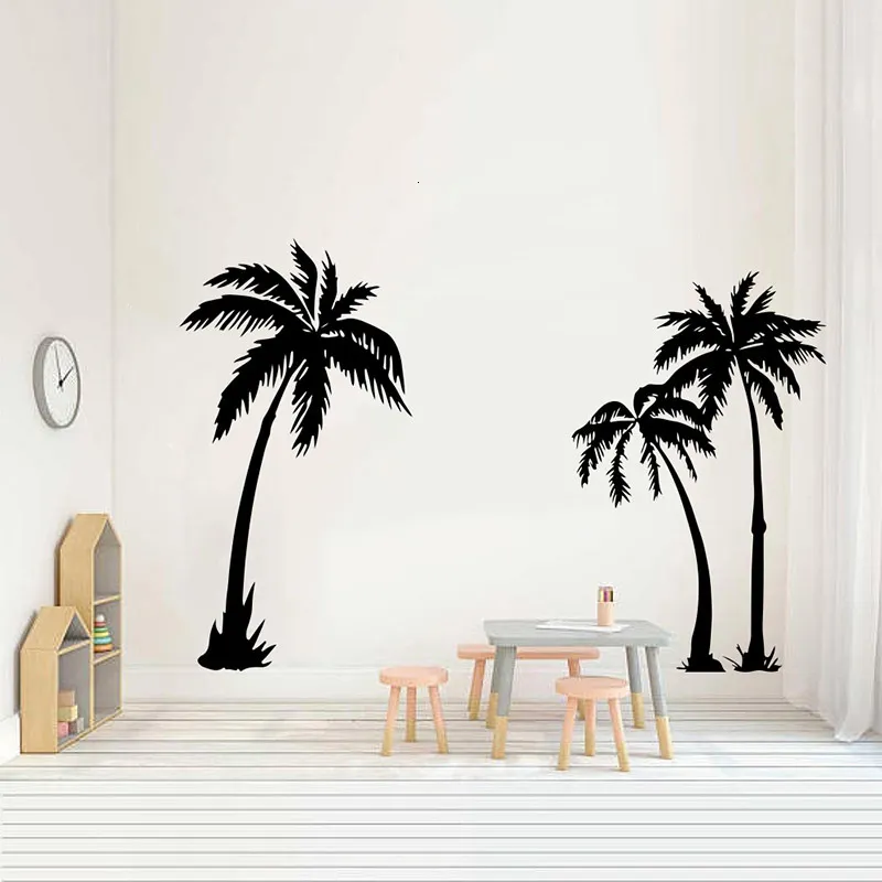 Set Of 3 Palm Tree Summer Beach Wall Sticker Living Room Playroom Palm Tree Summer Plant Wall Decal Bedroom Vinyl Decor (2)