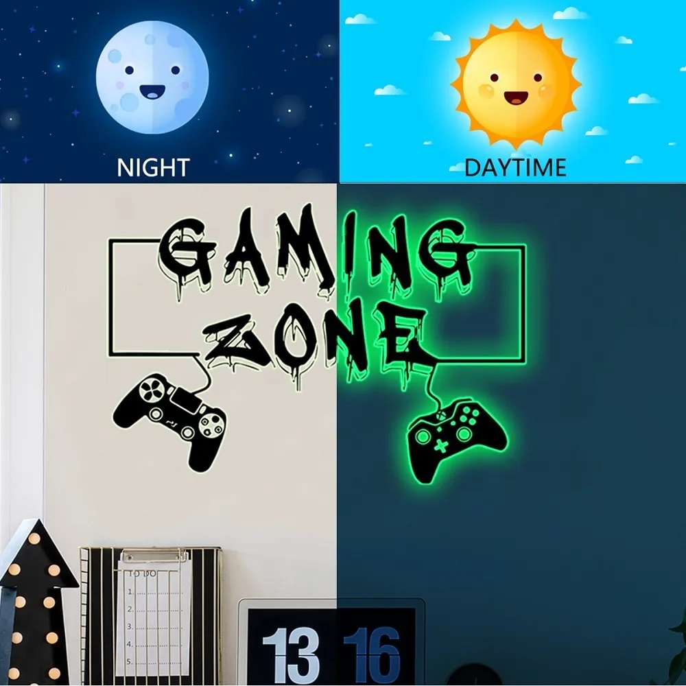 Wall Stickers Game Controllers Luminous For Boys Room Gaming Zone Slaapkamer Home Decor Poster Paper Papier Glow in the Dark 230403