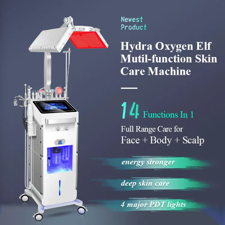Hydra Oksijen Çok Fonksiyon Makinesi 14 1 PDT 4 RENK Cilt Gençleştirme Kafa Bakımı RF Kırışıklık Yüzü Sıkılaştırıcı Aqua Jet Nemlendirici Cihazı Oksijen Maskesi ile